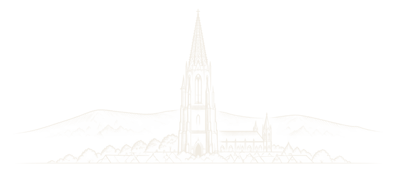Zeichnung: Freiburger Münster vor dem Schwarzwald
